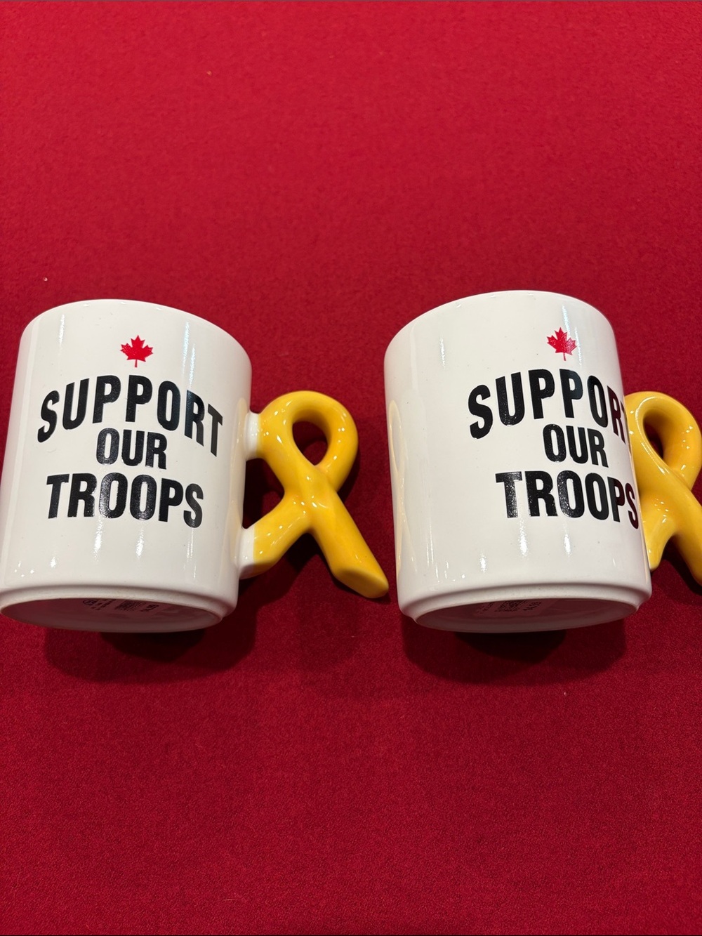 “Support Our Troops “White Ceramic Mugs with Yellow Ribbon Handle
Set of 2